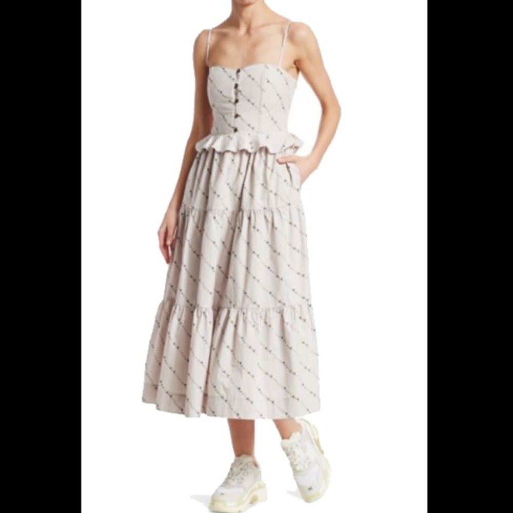 NWT Ganni Printed Cotton Poplin Dress In Vapor… - Picture 6 of 16